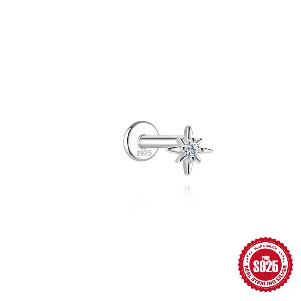 S925 Sterling Silver Square Star & Moon Moissanite Stud Earrings(Single unit)