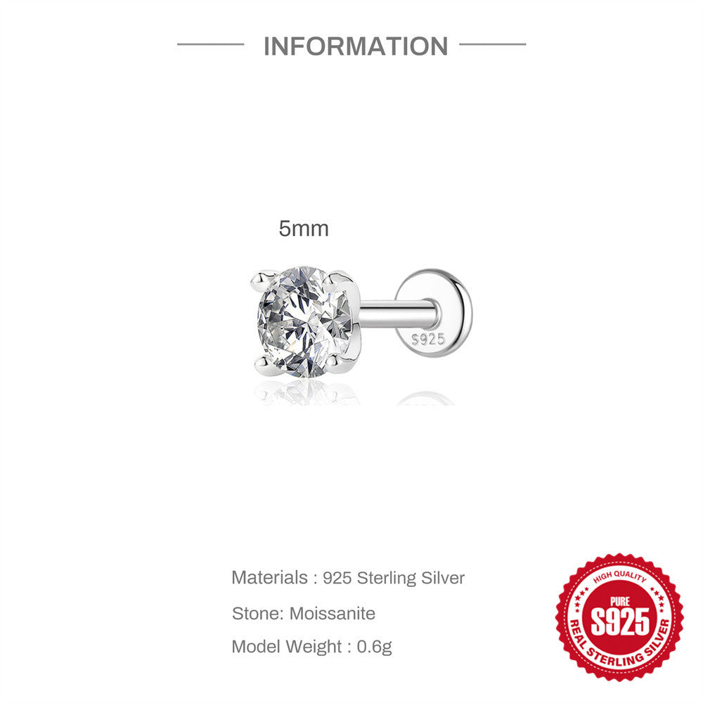 S925 Sterling Silver 4-Prong Flat-Back Moissanite Stud Earring(Single unit)