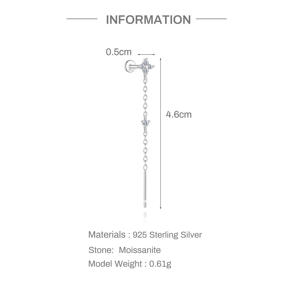 S925 Sterling Silver Moissanite Flat-Back Threaded Piercing Earring(Single unit)