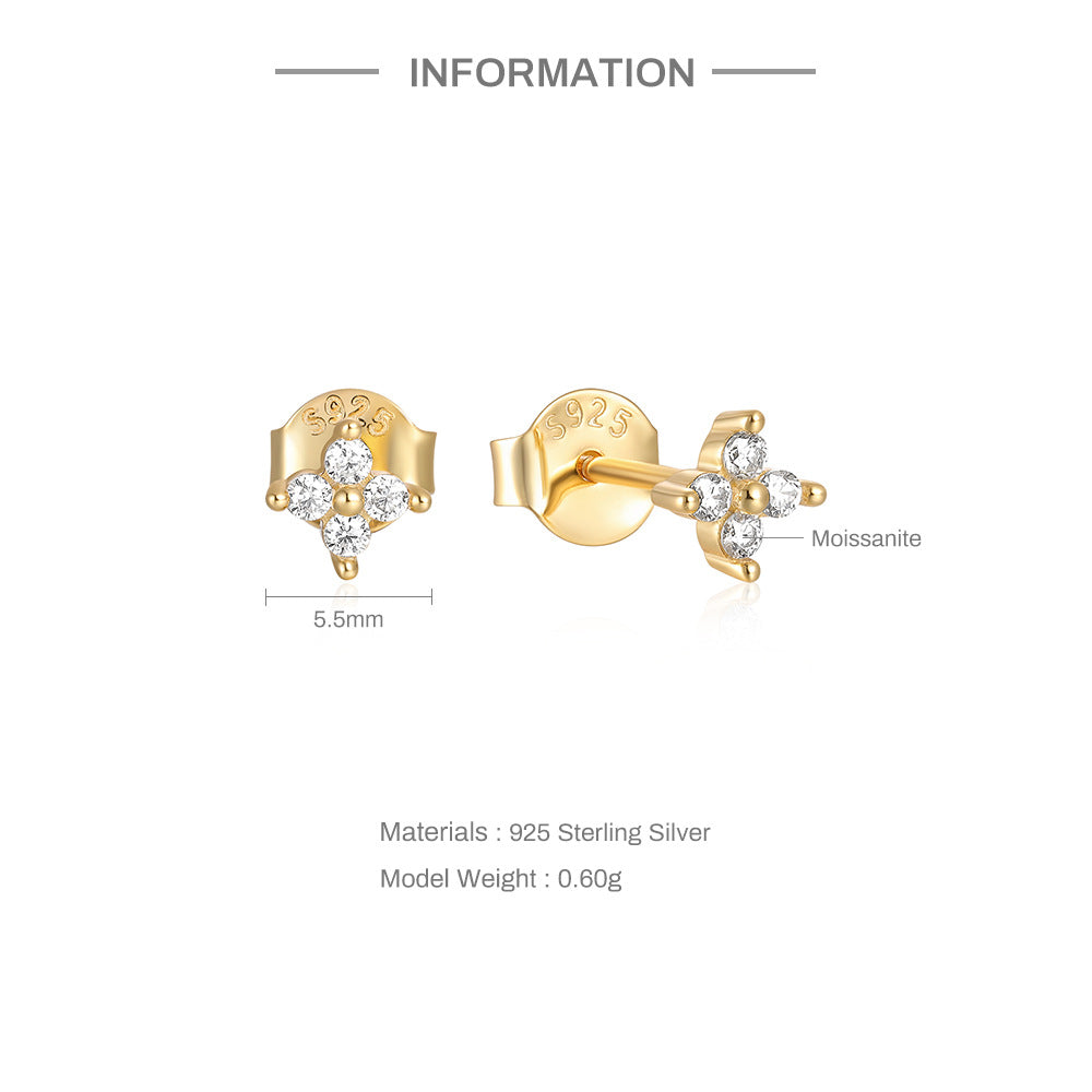 S925 Sterling Silver Floral Moissanite Stud Earrings
