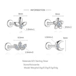 S925 Sterling Silver Moissanite Cartilage Stud Earring with Threaded Post(Single unit)