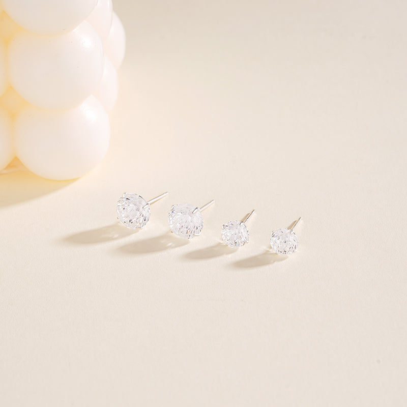 S925 Sterling Silver Bird's Nest Stud Earrings with Faceted Zirconia
