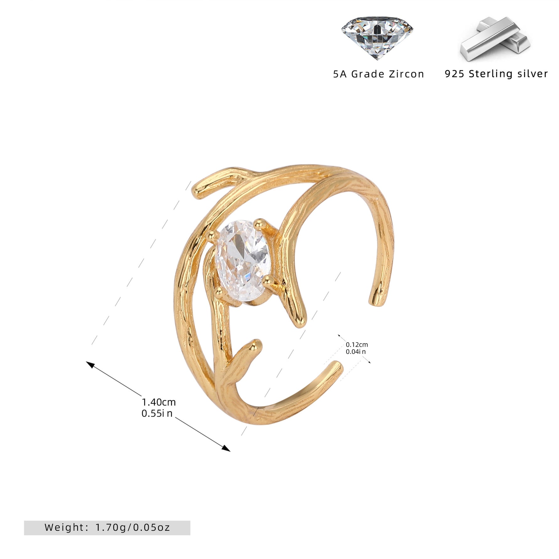 S925 Sterling Silver Ring with Zircon Inlay