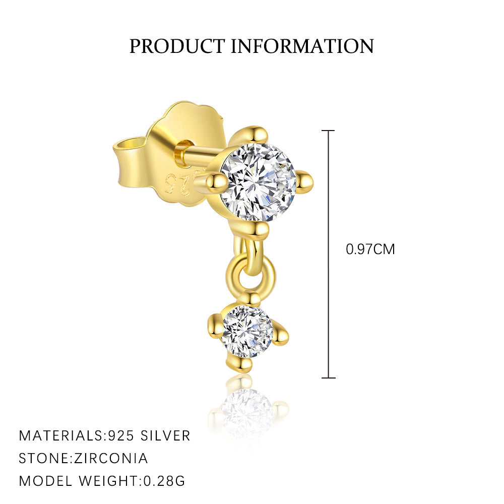 S925 Sterling Silver Tassel and Zircon Stud Earrings(Single unit)