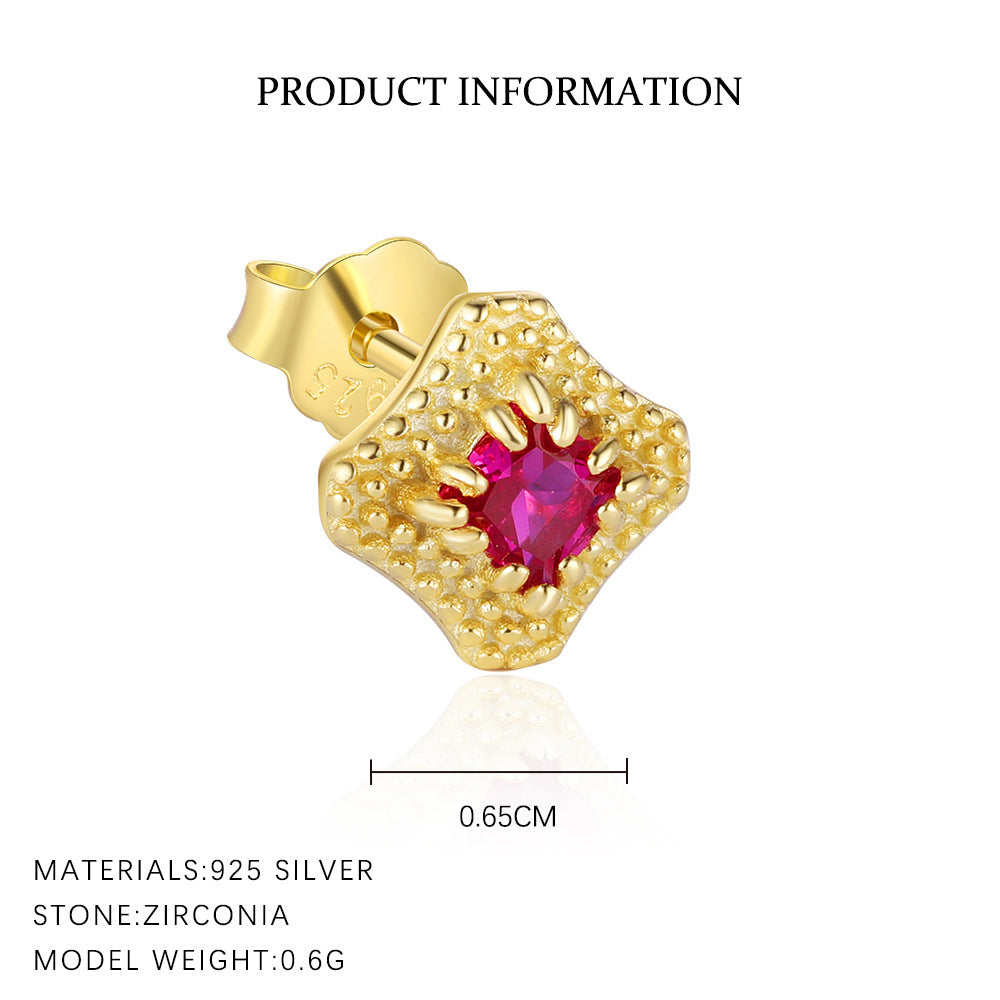 S925 Sterling Silver Stud Earrings with Colorful Zirconia(Single unit)