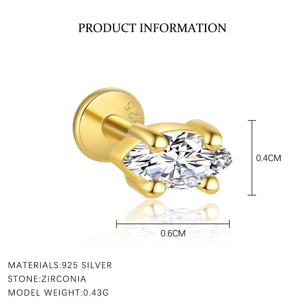 S925 Sterling Silver Flat-Back Zircon Stud Earrings(Single unit)