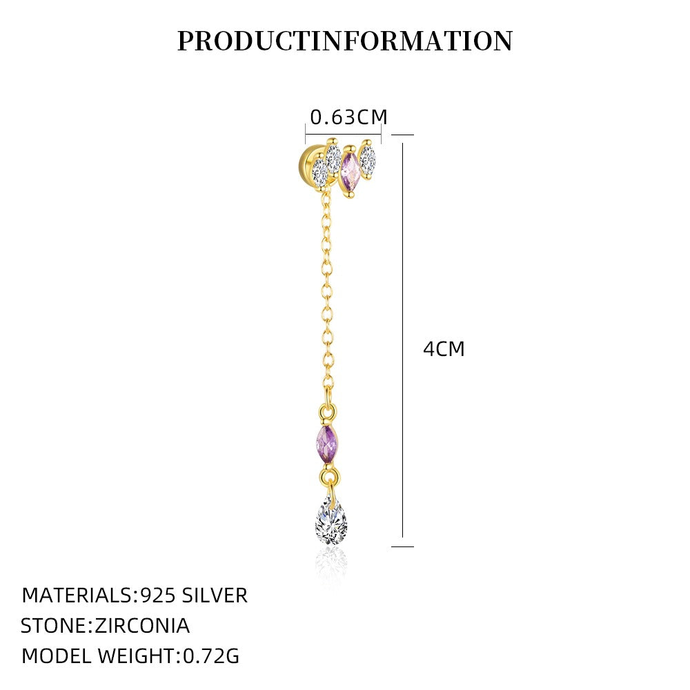 S925 Sterling Silver Purple Zircon Stud Earrings(Single unit)