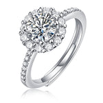 S925 Silver Small Square Adjustable Open Ring with Moissanite Halo Setting