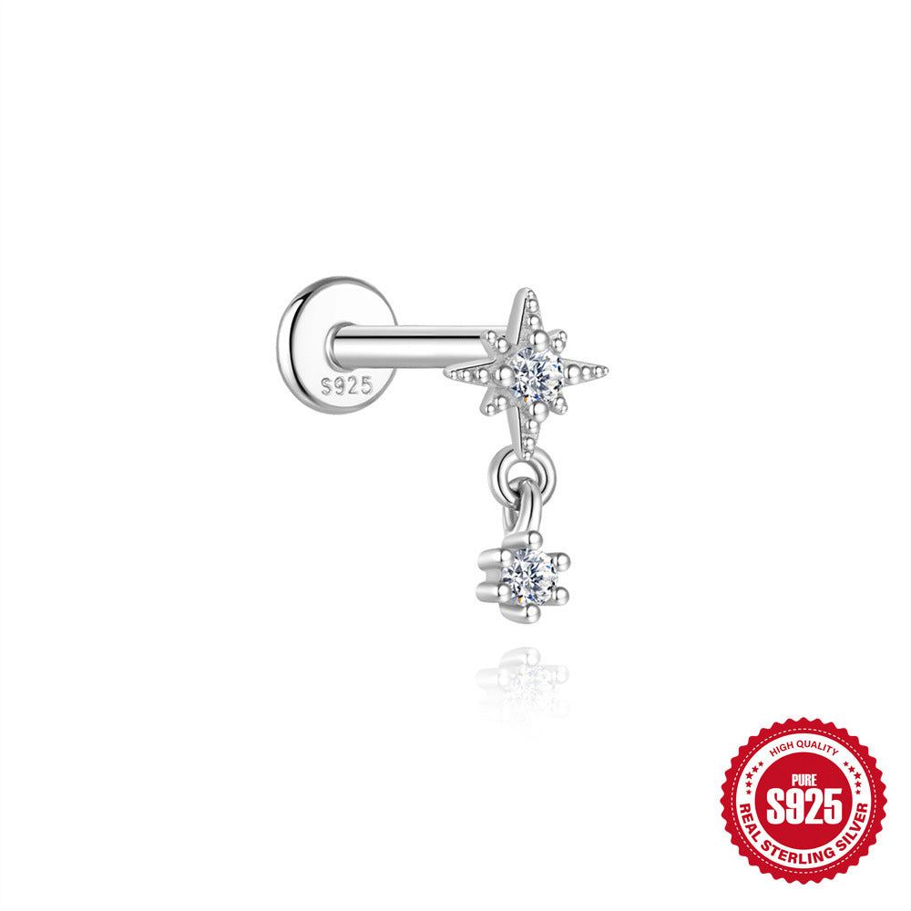 S925 Sterling Silver Bow Moissanite Flat-Back Threaded Cartilage Stud(Single unit)