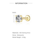 S925 Sterling Silver 4-Prong Flat-Back Moissanite Stud Earring(Single unit)