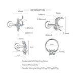 S925 Sterling Silver Moissanite Cartilage Stud Earring with Threaded Post(Single unit)