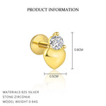 S925 Sterling Silver Flat-Back Zircon Stud Earrings(Single unit)