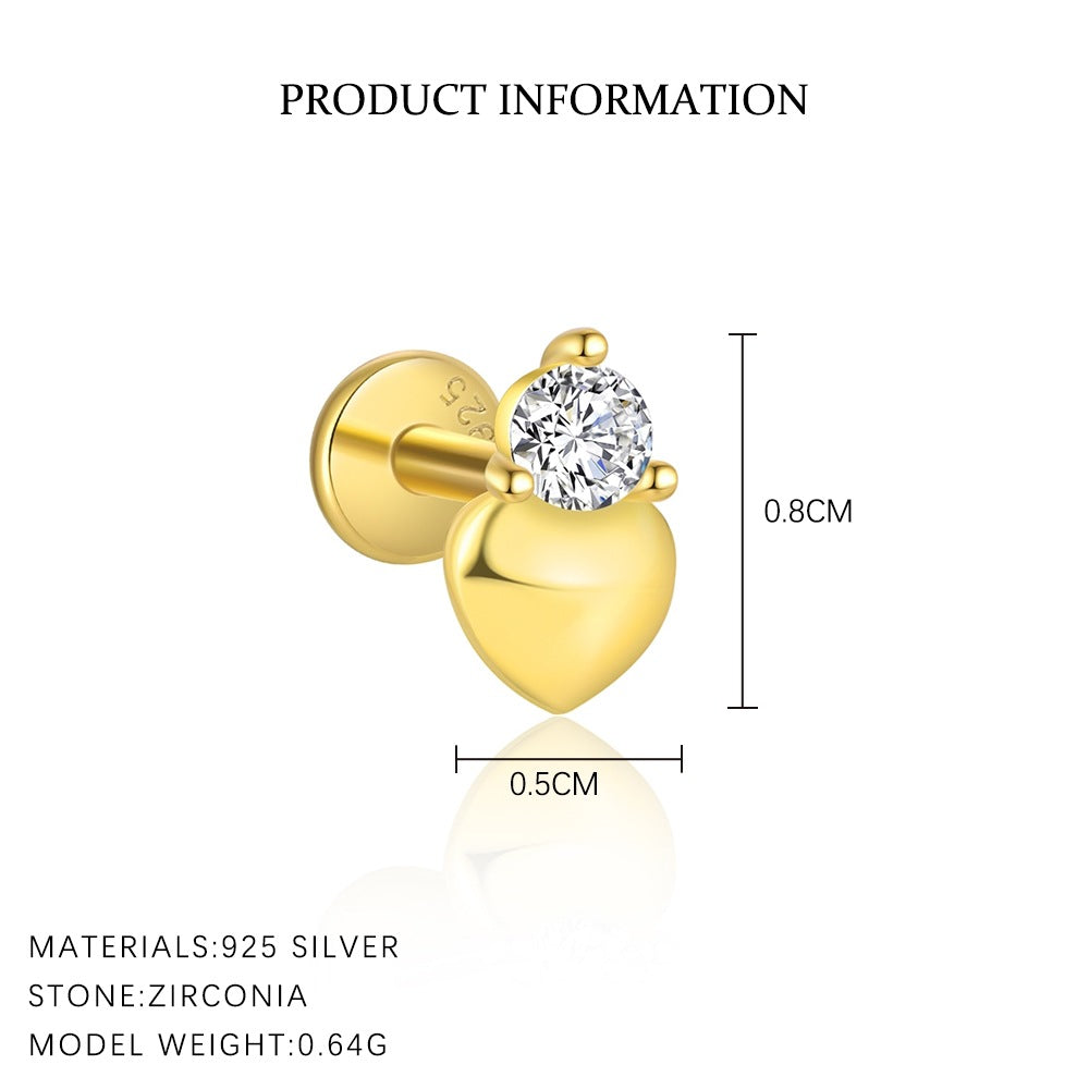 S925 Sterling Silver Flat-Back Zircon Stud Earrings(Single unit)