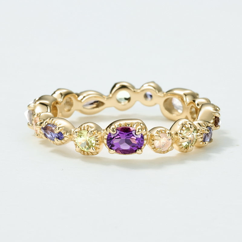 S925 Sterling Silver Gold Plated Multi-Stone Natural Gemstone Ring