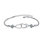 S925 Silver Moissanite Heart-Shaped Double-Ring Bracelet