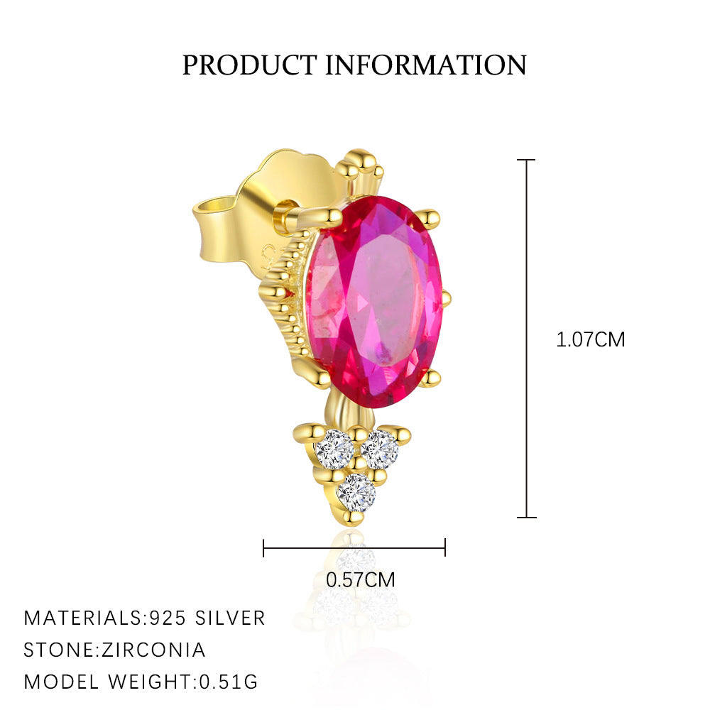 S925 Sterling Silver Stud Earrings with Colorful Zirconia(Single unit)