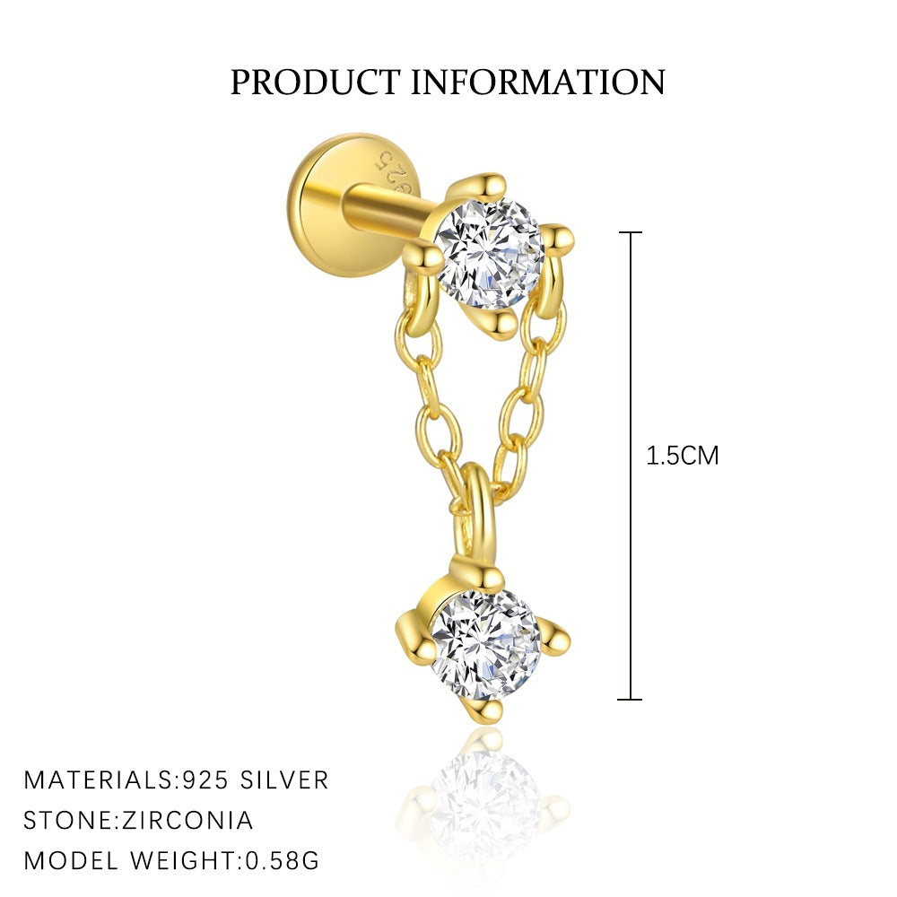 S925 Sterling Silver Flat-Back Zircon Stud Earrings(Single unit)