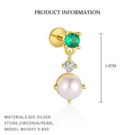S925 Sterling Silver Stud Earrings with Green Zirconia(Single unit)