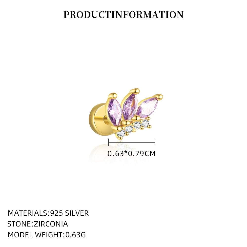 S925 Sterling Silver Purple Zircon Stud Earrings(Single unit)