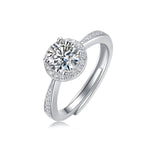 S925 Silver Small Square Adjustable Open Ring with Moissanite Halo Setting