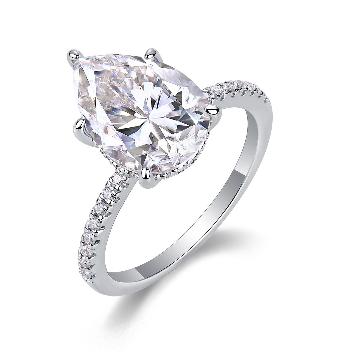 S925 Sterling Silver Moissanite Ring with Elaborate Setting