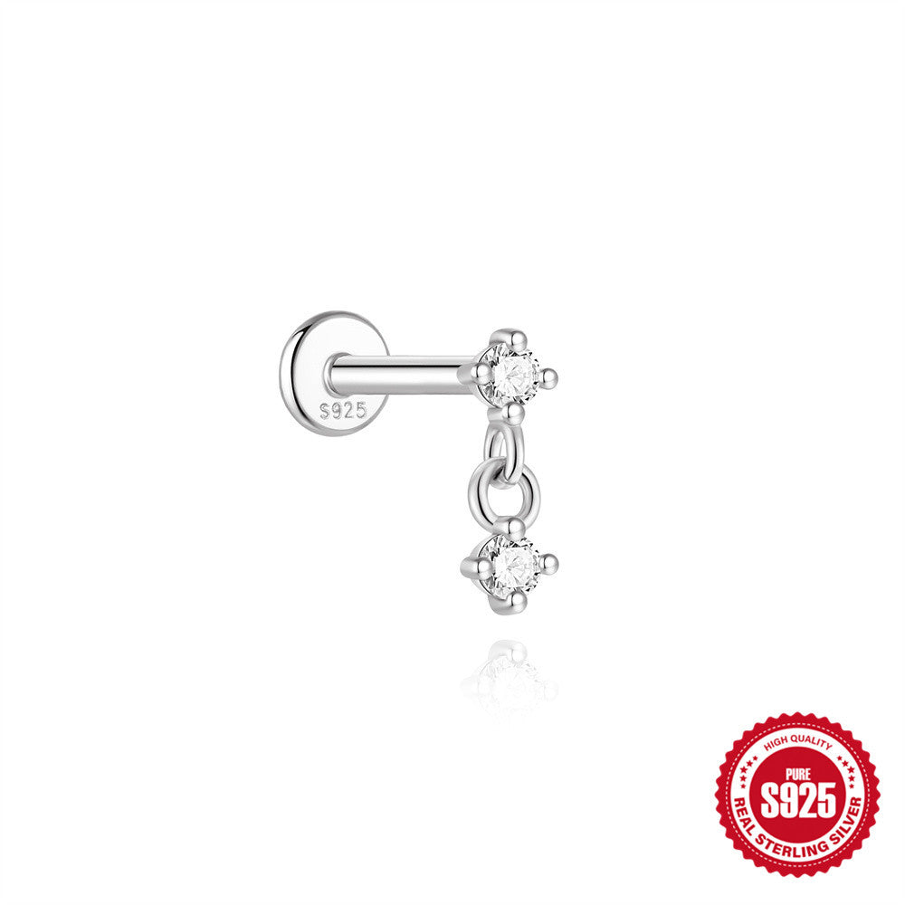 S925 Sterling Silver Spiral Cartilage Stud with Butterfly and Moissanite(Single unit)
