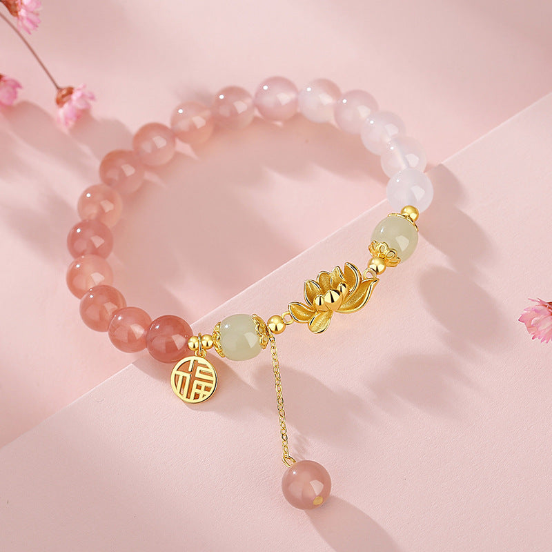 S925 Silver Gradient Agate Lotus Design Bracelet for Women