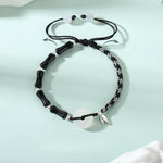 S925 Sterling Silver Braided Couple Bracelet, White Chalcedony Safety Buckle with Obsidian Bamboo‑Joint