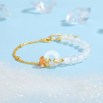 S925 Silver White Chalcedony Bracelet, Icy‑Crushed Ginkgo Leaf Safety Buckle