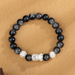 999 Fine Silver Pixiu Cool‑Style Obsidian Bracelet for Men