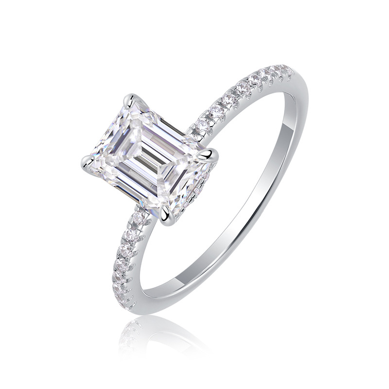 S925 Sterling Silver Moissanite Ring with Elaborate Setting