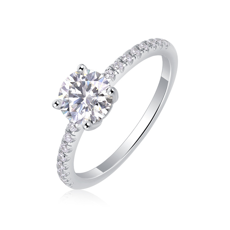 S925 Sterling Silver Moissanite Ring with Elaborate Setting
