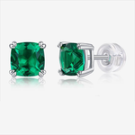 S925 Silver "Canglan" Lab-Grown Emerald and Moissanite Stud Earrings