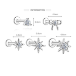 S925 Sterling Silver Bow Moissanite Flat-Back Threaded Cartilage Stud(Single unit)