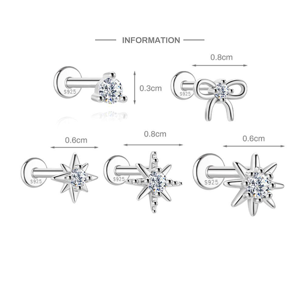 S925 Sterling Silver Bow Moissanite Flat-Back Threaded Cartilage Stud(Single unit)