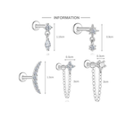S925 Sterling Silver Bow Moissanite Flat-Back Threaded Cartilage Stud(Single unit)