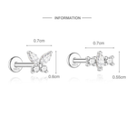 S925 Sterling Silver Spiral Cartilage Stud with Butterfly and Moissanite(Single unit)