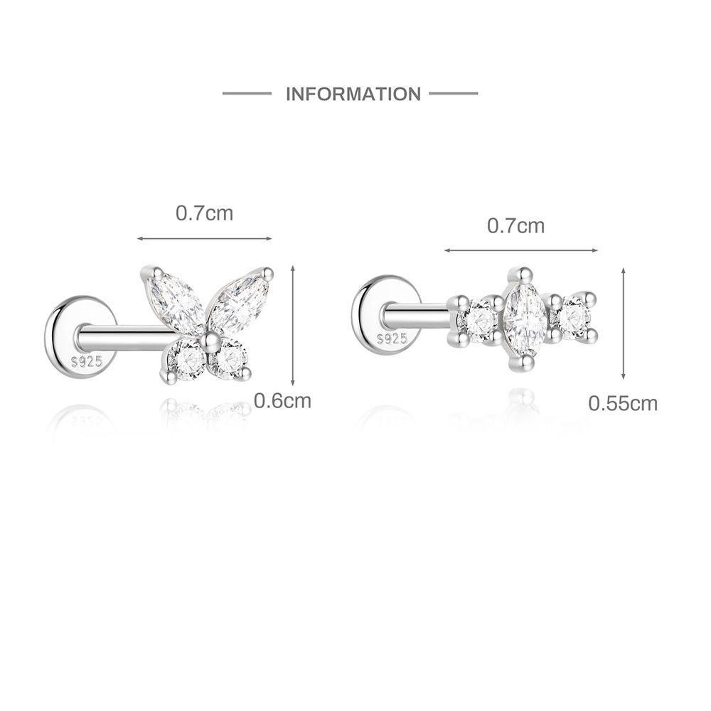 S925 Sterling Silver Spiral Cartilage Stud with Butterfly and Moissanite(Single unit)