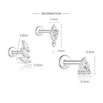 S925 Sterling Silver Spiral Cartilage Stud with Butterfly and Moissanite(Single unit)