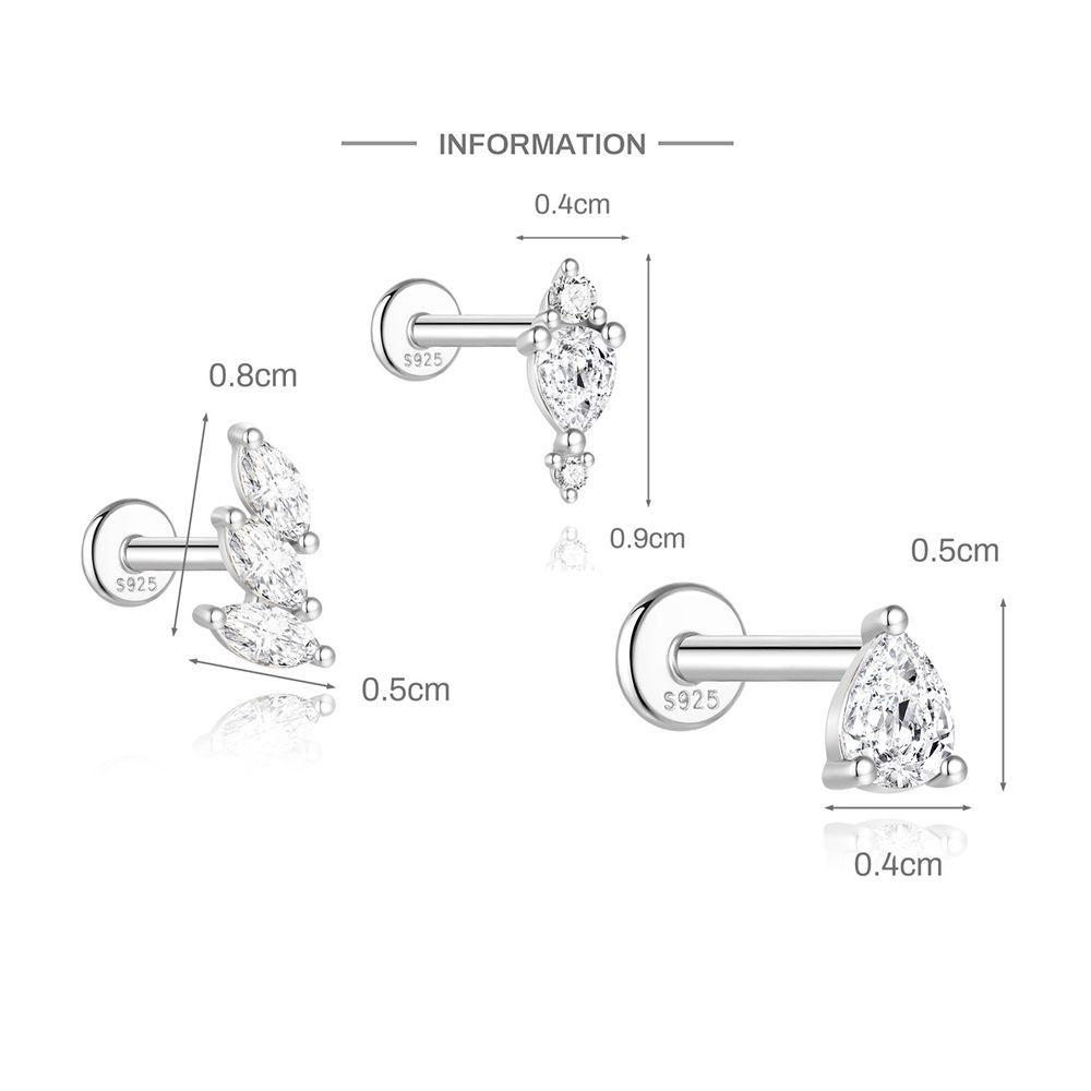 S925 Sterling Silver Spiral Cartilage Stud with Butterfly and Moissanite(Single unit)