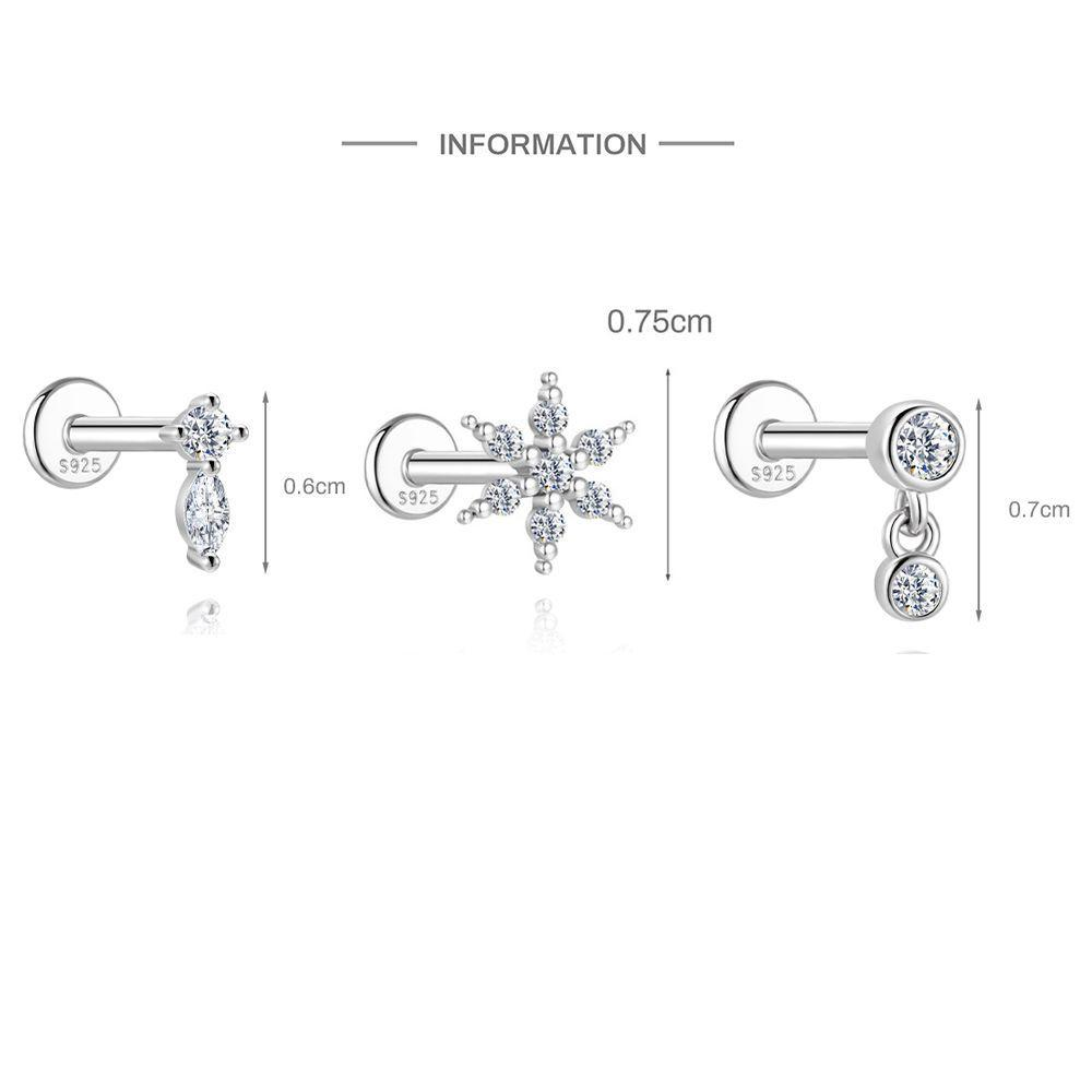 S925 Sterling Silver Hexagram Moissanite Threaded Cartilage Stud Earring(Single unit)