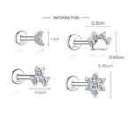 S925 Sterling Silver Hexagram Moissanite Threaded Cartilage Stud Earring(Single unit)