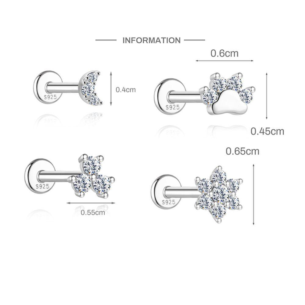 S925 Sterling Silver Hexagram Moissanite Threaded Cartilage Stud Earring(Single unit)