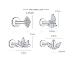 S925 Sterling Silver Moissanite Flat-Back Threaded Piercing Earring(Single unit)