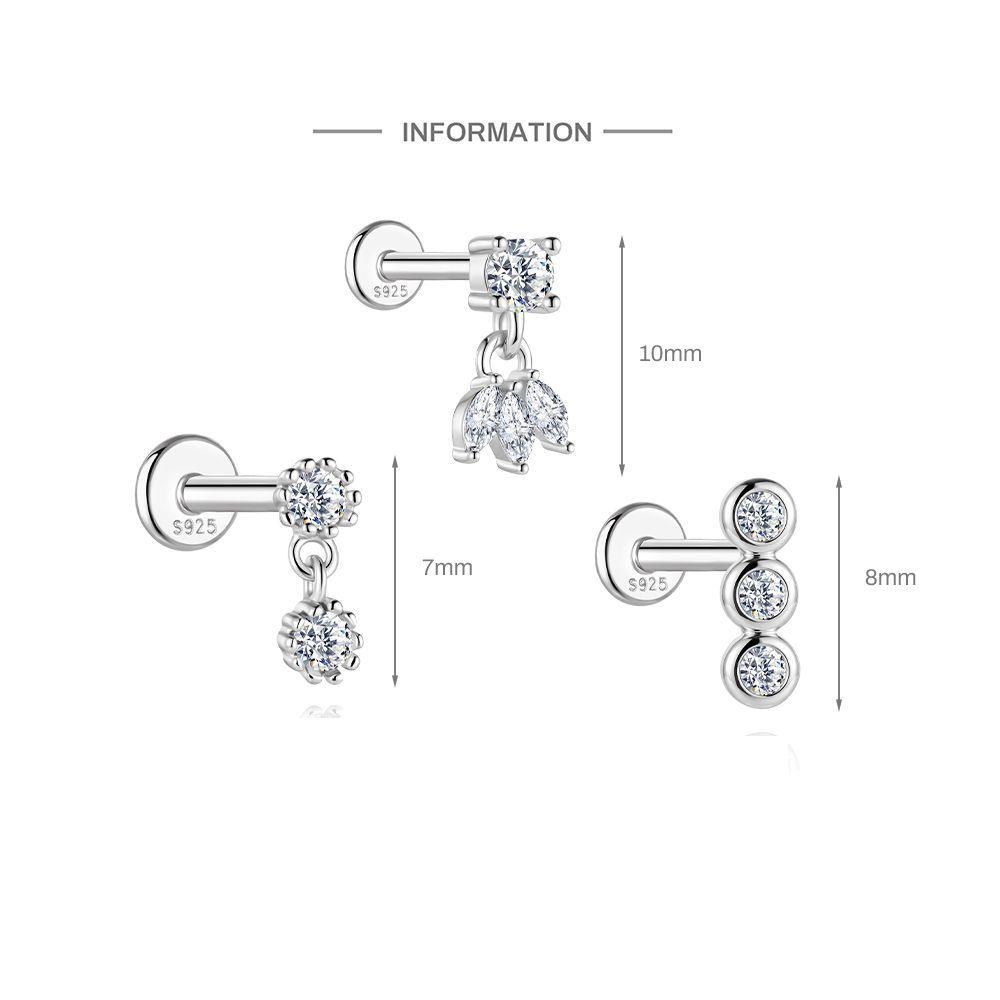 S925 Sterling Silver Moissanite Threaded Cartilage Stud(Single unit)