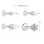 S925 Sterling Silver Moissanite Threaded Cartilage Stud(Single unit)