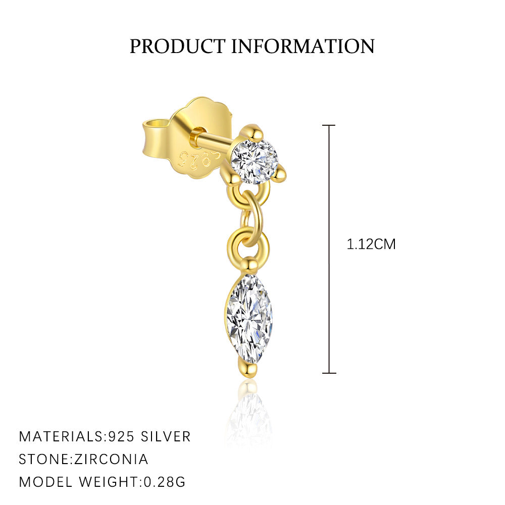 S925 Sterling Silver Tassel and Zircon Stud Earrings(Single unit)