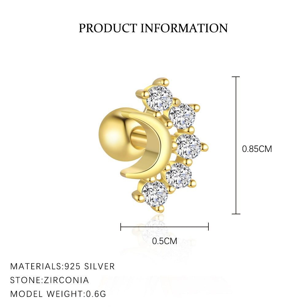 S925 Sterling Silver Zircon Round-Stud Earrings(Single unit)