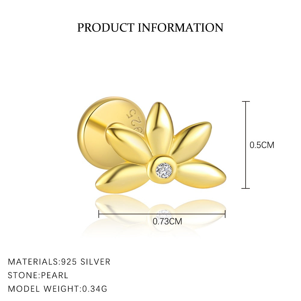 S925 Sterling Silver Flat-Back Zircon Stud Earrings(Single unit)