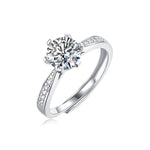 S925 Silver Small Square Adjustable Open Ring with Moissanite Halo Setting